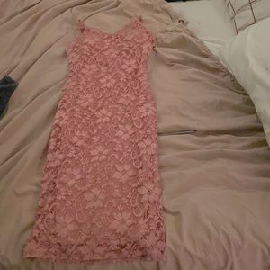 Pink lace cocktail midi dress